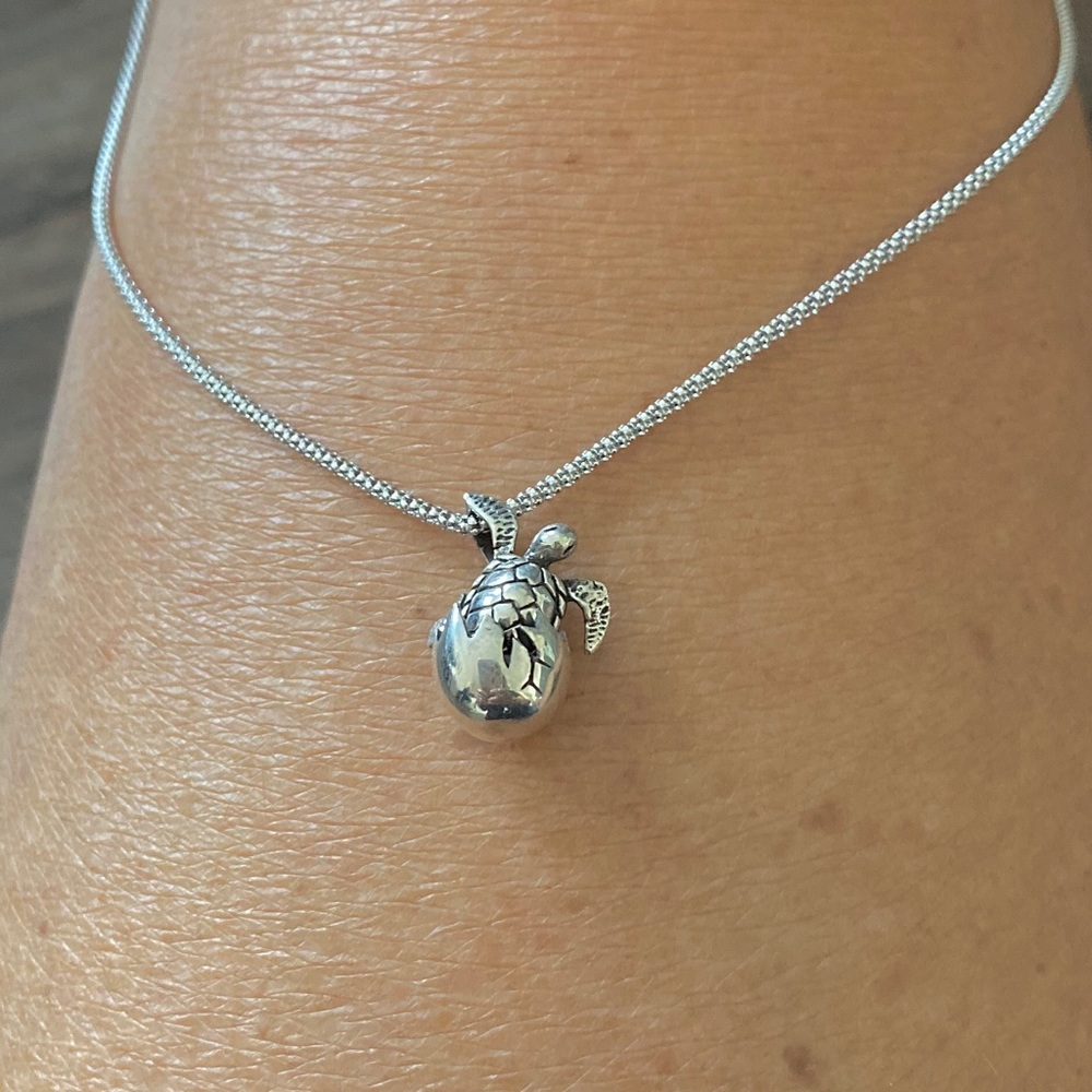 Sterling Silver Egg Hatching Turtle Necklace, Ani… - image 4